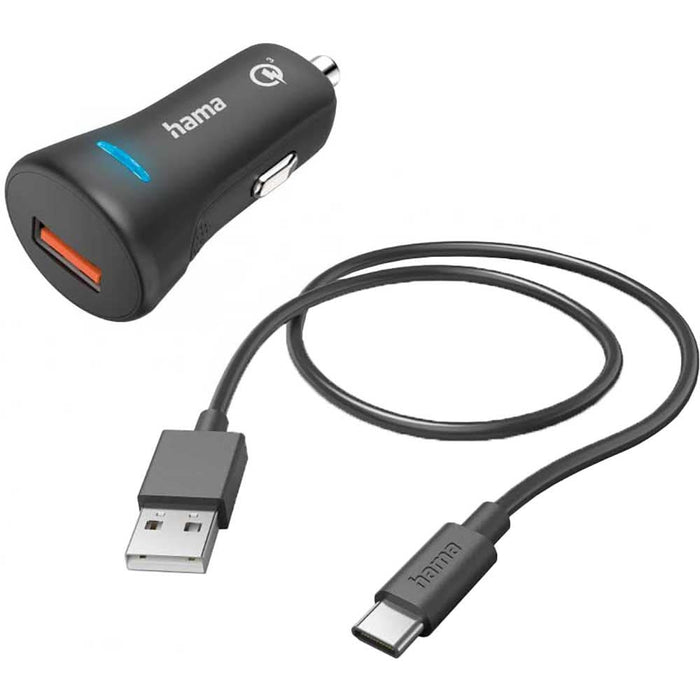 Incarcator auto HAMA 201615, 1x USB-A, Quick Charge 3.0 19.5W, cablu USB-C, negru WALTI