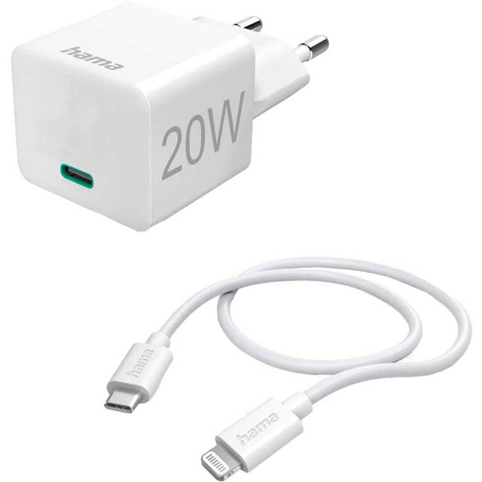 Incarcator retea HAMA 201620, 20W, 1xUSB-C, Power Delivery (PD), cablu Lightning, alb WALTI