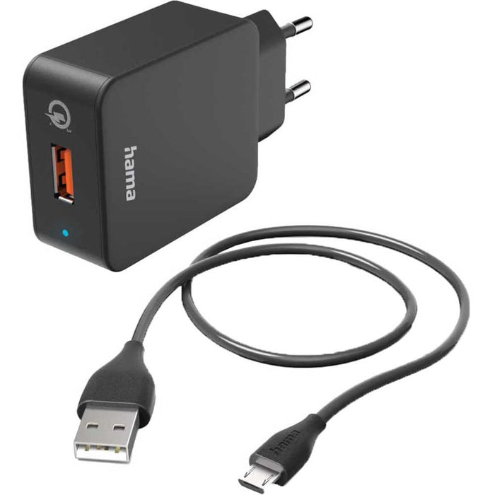 Incarcator retea HAMA 201621, 1xUSB-A, 19.5W, Quick Charge 3.0, cablu microUSB, negru WALTI