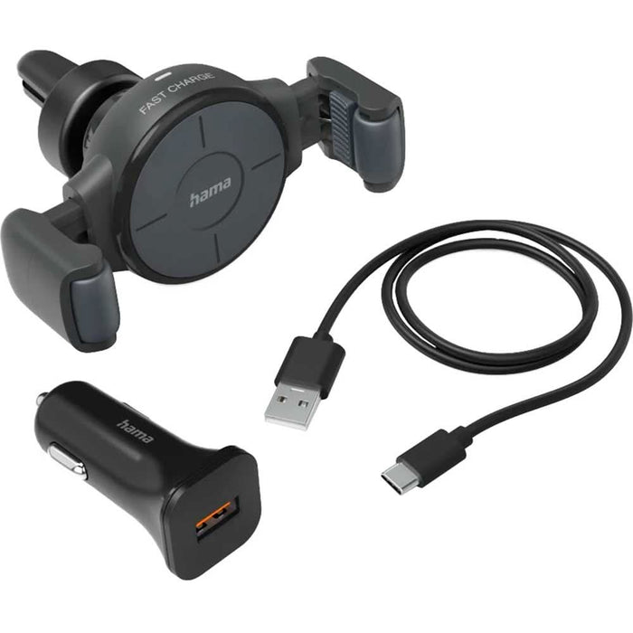 Suport auto cu incarcare wireless HAMA FC10 Flex-Set 201677, ventilatie, Fast Charge, 10W, gri WALTI