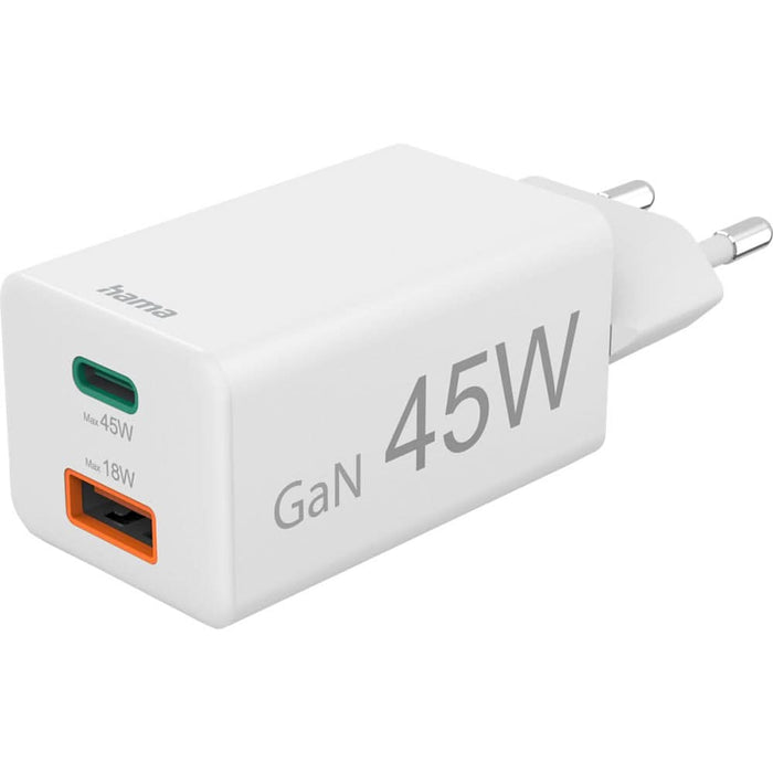 Incarcator retea HAMA 201993, 1xUSB-A, 1x USB-C, Power Delivery (PD), Quick Charge 3.0, 45W, alb WALTI