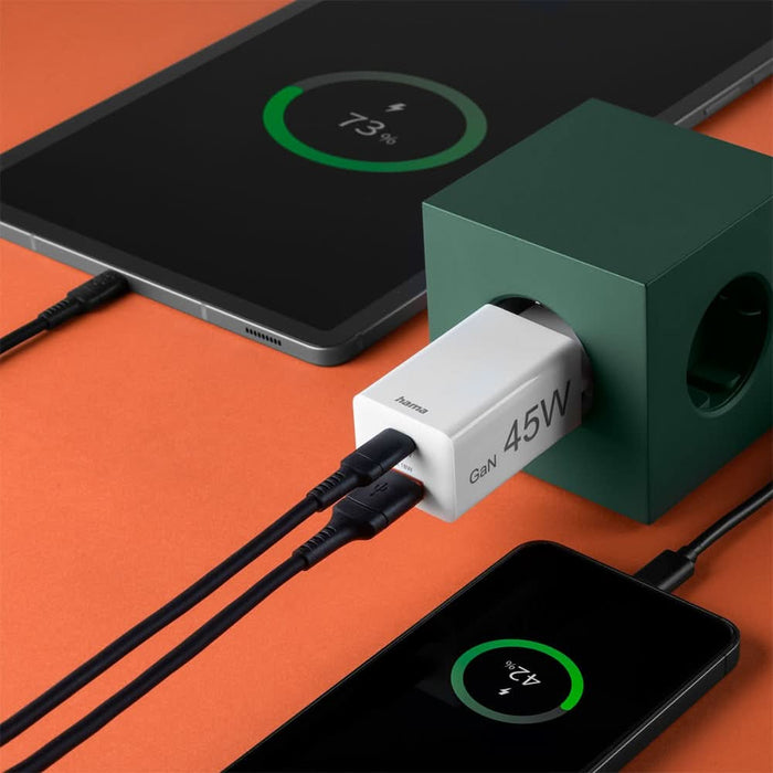Incarcator retea HAMA 201993, 1xUSB-A, 1x USB-C, Power Delivery (PD), Quick Charge 3.0, 45W, alb WALTI