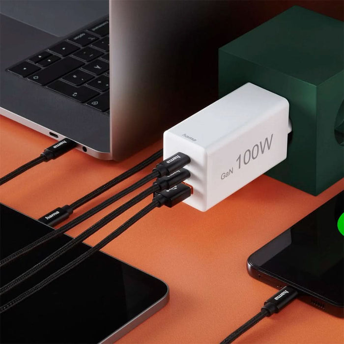 Incarcator retea HAMA 201997, 2x USB-C, 1x USB-A, Power Delivery (PD), Quick Charge 3.0, GaN, 100W, alb - WALTI WALTI