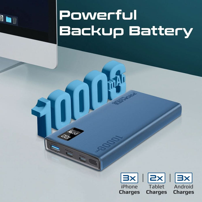 Baterie externa PROMATE Bolt-10PD, 10000mAh, 2xUSB-C, 1xUSB-A, albastru WALTI