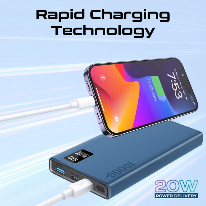 Baterie externa PROMATE Bolt-10PD, 10000mAh, 2xUSB-C, 1xUSB-A, albastru WALTI