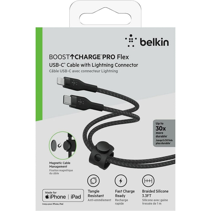 Cablu de date BELKIN Boost Charge Pro Flex CAA011bt1MBK, USB-C - Lightning, 1m, negru WALTI
