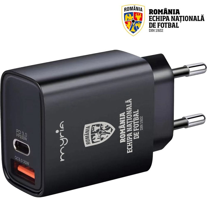 Incarcator retea MYRIA Echipa Nationala de Fotbal MY9092FRF, 1x USB-A, 1x USB-C, Power Delivery (PD) 30W, negru WALTI