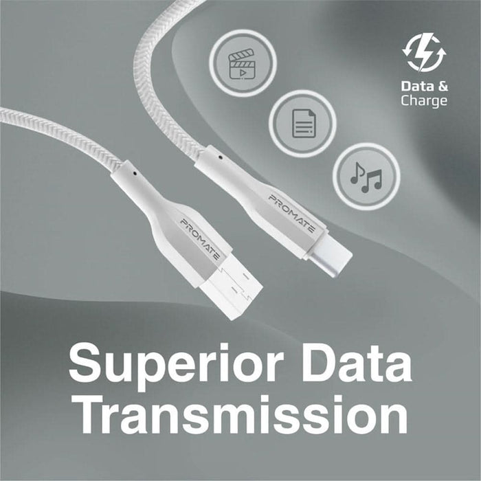 Cablu date PROMATE XCord-AC, USB-A - USB-C, 1m, alb WALTI