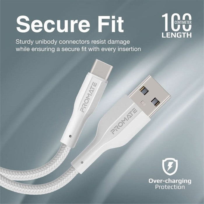 Cablu date PROMATE XCord-AC, USB-A - USB-C, 1m, alb WALTI