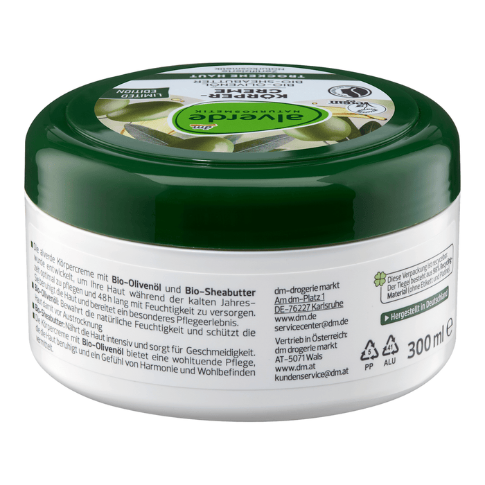 alverde NATURKOSMETIK Cremă de corp cu ulei de măsline Bio și unt de Shea Bio, 300 ml WALTI