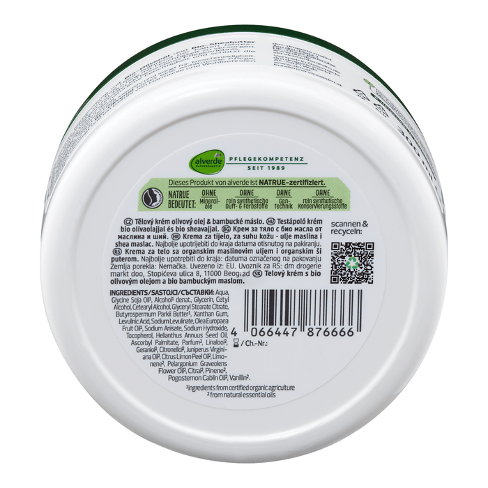alverde NATURKOSMETIK Cremă de corp cu ulei de măsline Bio și unt de Shea Bio, 300 ml WALTI