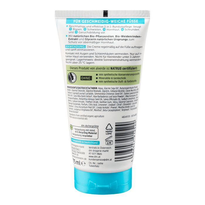 alverde NATURKOSMETIK Cremă pentru picioare 5in1 cu salvie și scoarță de salcie, 75 ml WALTI