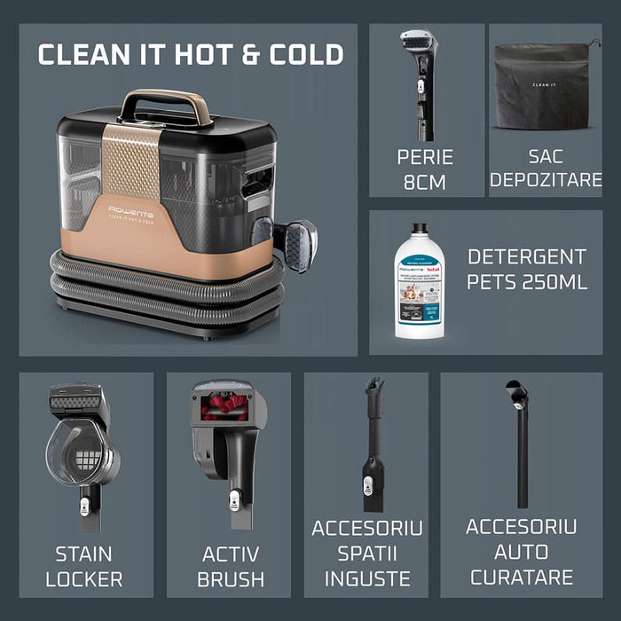 Aspirator cu spalare ROWENTA Clean It Hot&Cold IN7021F0, 1.5l, 1150W, maro-gri WALTI