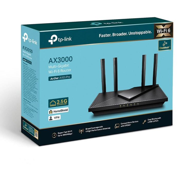 Router Wireless Gigabit TP-LINK Archer AX55 Pro, AX3000, Wi-Fi 6, Dual-Band 574+2402 Mbps, negru WALTI