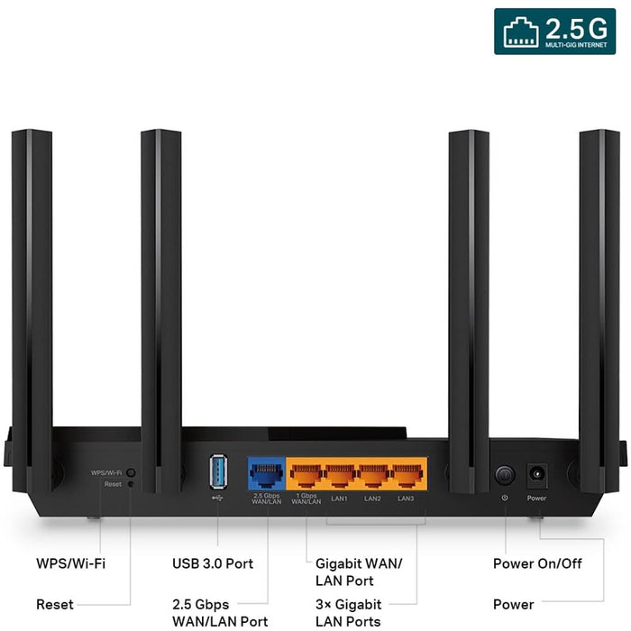 Router Wireless Gigabit TP-LINK Archer AX55 Pro, AX3000, Wi-Fi 6, Dual-Band 574+2402 Mbps, negru WALTI