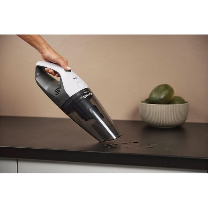 Aspirator de mana GORENJE MVC148FGW, 0.5l, 14.8V, autonomie max 15 min, alb-gri inchis WALTI