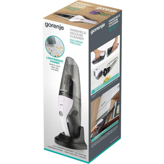 Aspirator de mana GORENJE MVC148FGW, 0.5l, 14.8V, autonomie max 15 min, alb-gri inchis WALTI