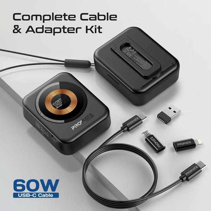 Kit multifunctional cu incarcator wireless PROMATE AuraKit, negru WALTI