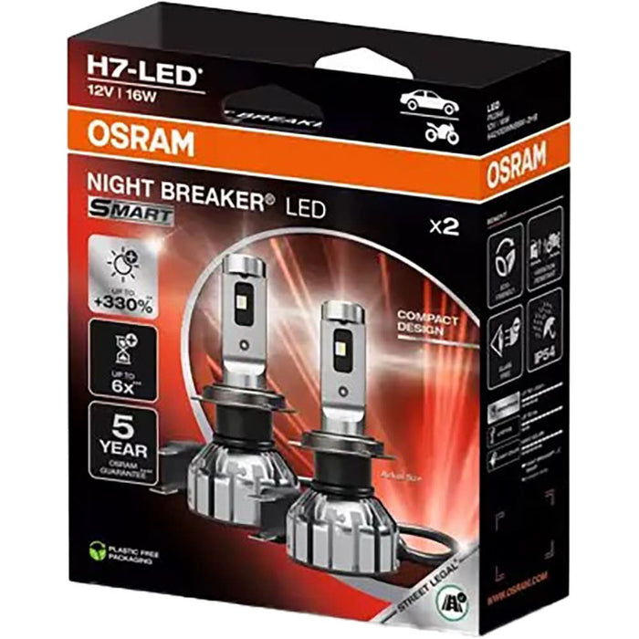 Set becuri auto OSRAM Night Breaker Smart LED, H7, 6000K, 16W, 2 buc, Omologat RAR WALTI