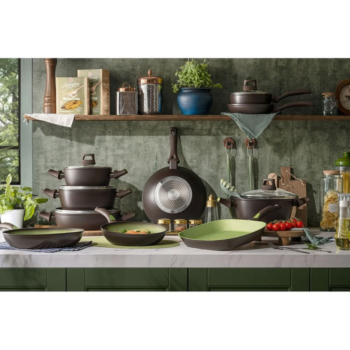 Cratita cu capac AMERCOOK Avocado AC0108405.24, 3.4l, 24 cm, aluminiu forjat, negru-verde WALTI