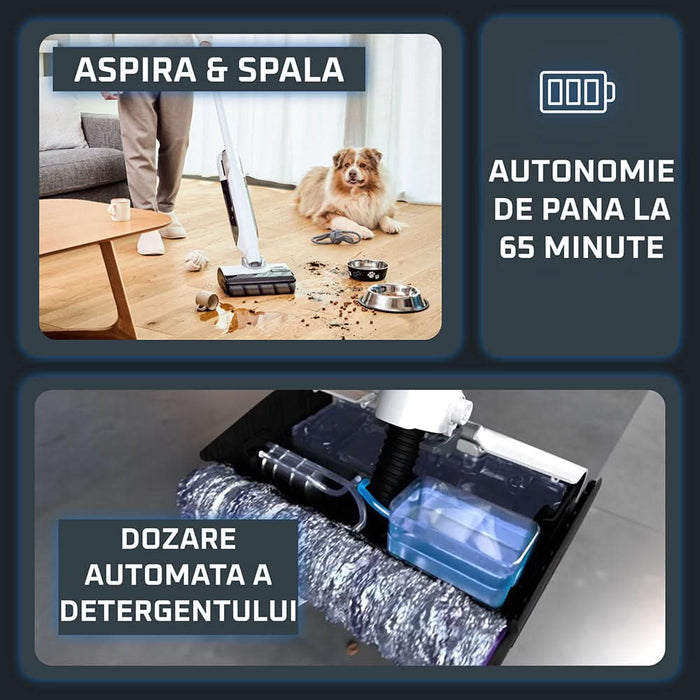 Aspirator vertical cu spalare ROWENTA X-Clean 12 GZ7257E0, 0.79l, 21.6V, autonomie max 65 min, alb WALTI
