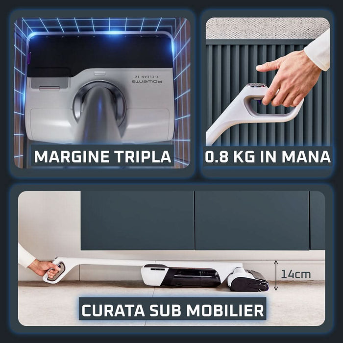Aspirator vertical cu spalare ROWENTA X-Clean 12 GZ7257E0, 0.79l, 21.6V, autonomie max 65 min, alb WALTI