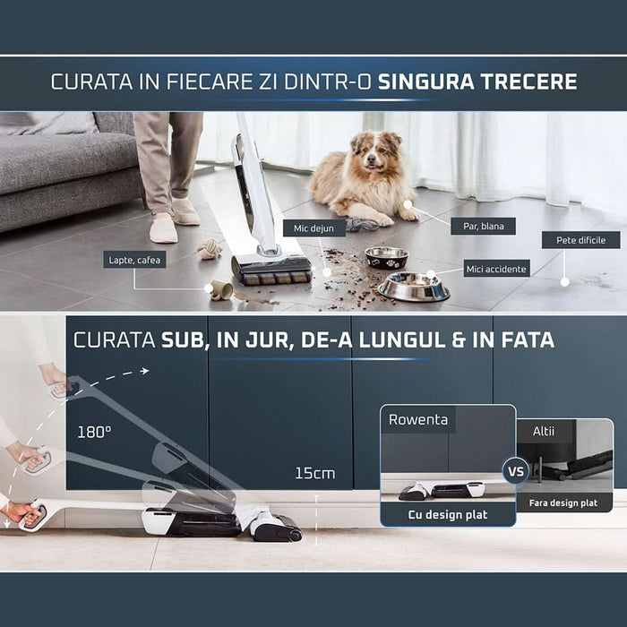 Aspirator vertical cu spalare ROWENTA X-Clean 12 GZ7257E0, 0.79l, 21.6V, autonomie max 65 min, alb WALTI