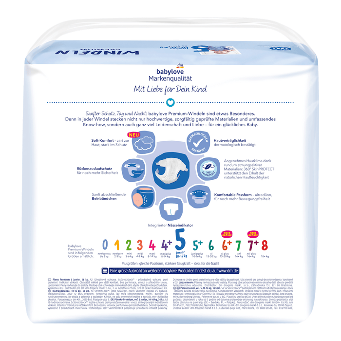 babylove Scutece Premium junior mărimea 5 (10-16 kg), 36 buc WALTI