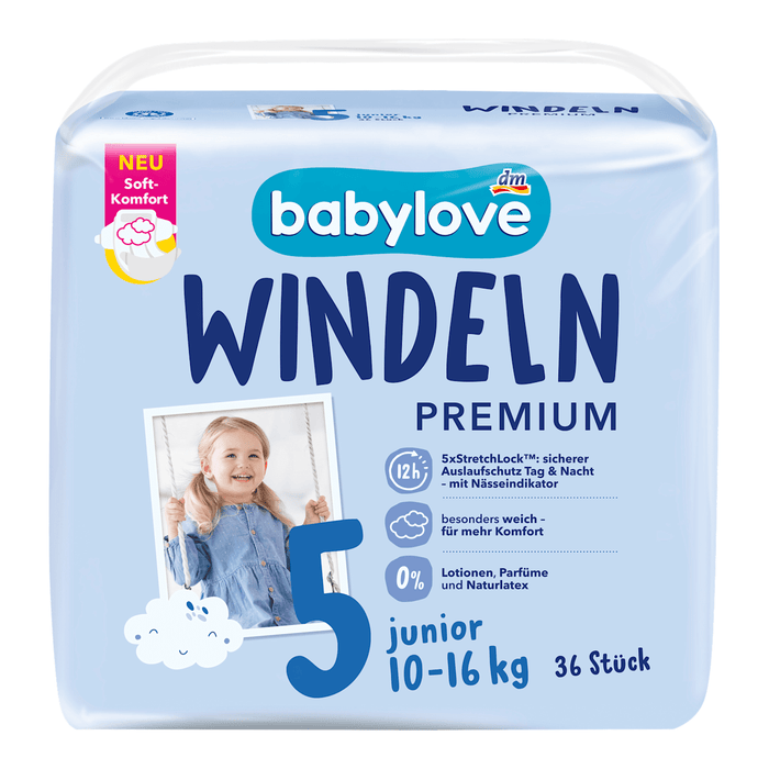 babylove Scutece Premium junior mărimea 5 (10-16 kg), 36 buc WALTI