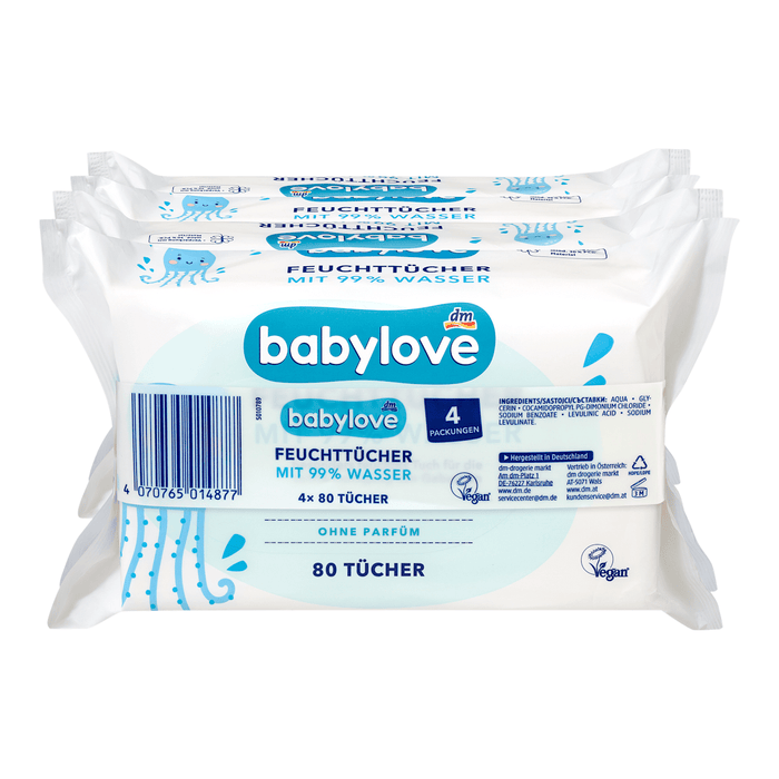 babylove Șervețele umede pentru bebeluși cu 99% apă 4x80, 320 buc WALTI