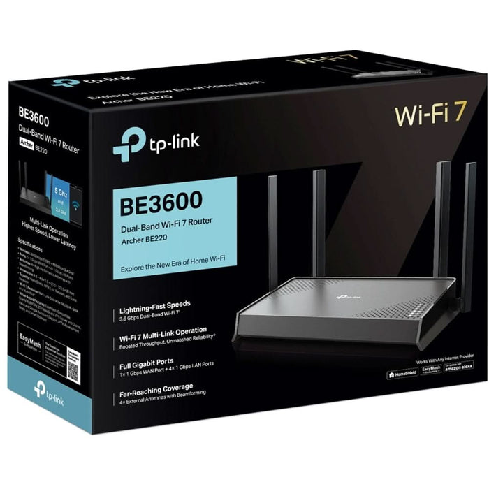 Router Wireless Gigabit TP-LINK Archer BE220 BE3600, Wi-Fi 7, Dual-Band 688 + 2882 Mbps, negru WALTI