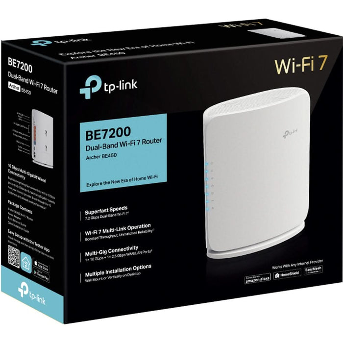 Router Wireless Gigabit TP-LINK ARCHER BE450 BE7200, Wi-Fi 7, Dual-Band 1376 + 5765 Mbps, Port 10Gbps, Port 2.5 Gbps, USB 3.0, alb - WALTI WALTI