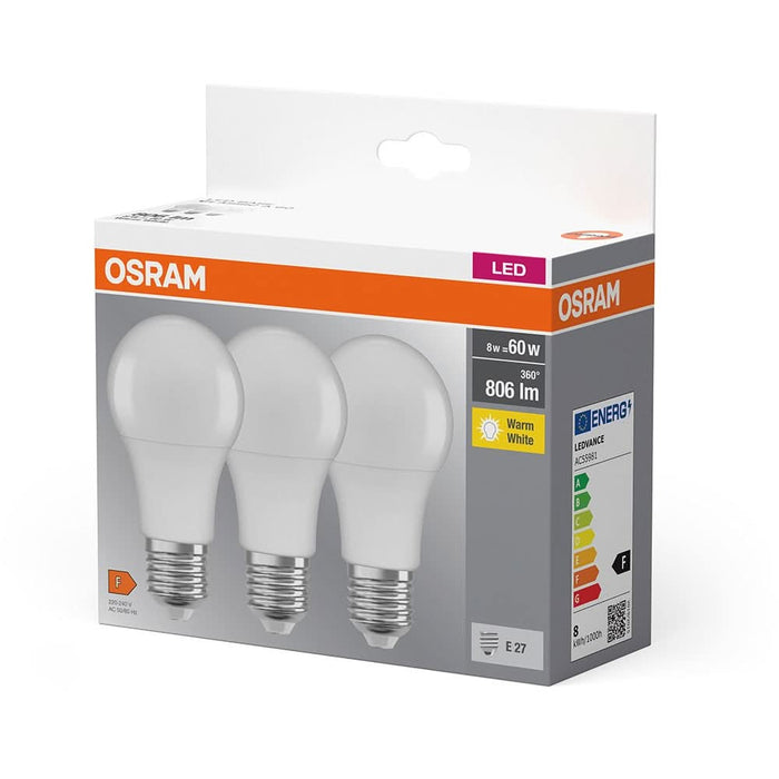 Set 3 becuri LED OSRAM, E27, 8W, 806lm, lumina calda WALTI