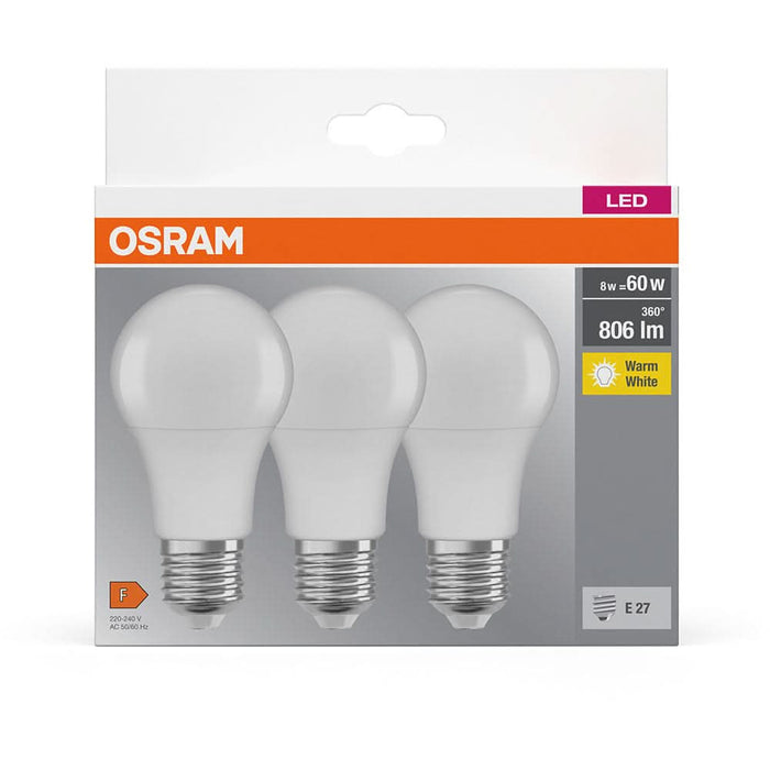 Set 3 becuri LED OSRAM, E27, 8W, 806lm, lumina calda WALTI