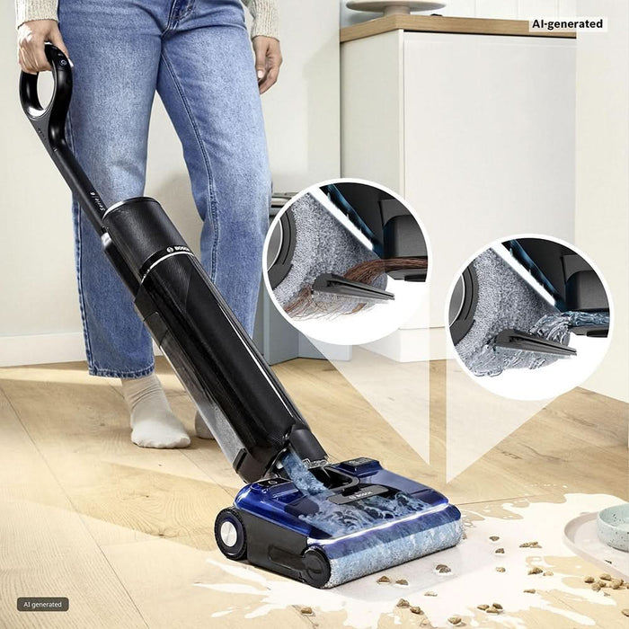 Aspirator vertical cu spalare BOSCH OneFlow Seria 6 BHF61BX, 0.72l, autonomie max 40 min, bleumarin-negru - WALTI WALTI