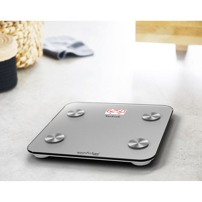 Cantar corporal TEFAL GoodVibes Life BM9600S1, 180kg, Bluetooth, sticla, argintiu WALTI