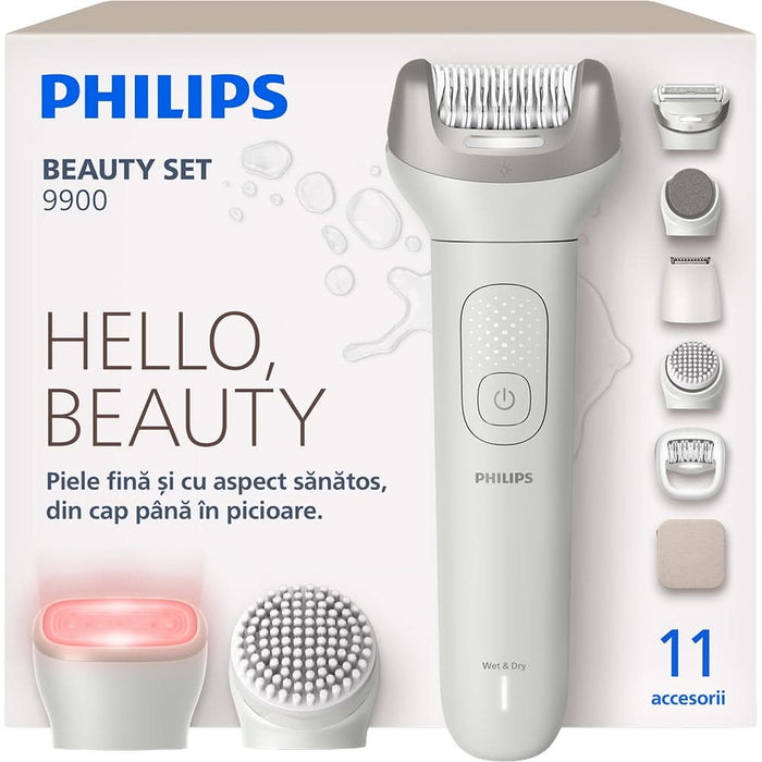 Epilator PHILIPS Seria 9900 BRE750/00, 32 pensete, 2 viteze, 10 acesorii, acumulator, gri WALTI