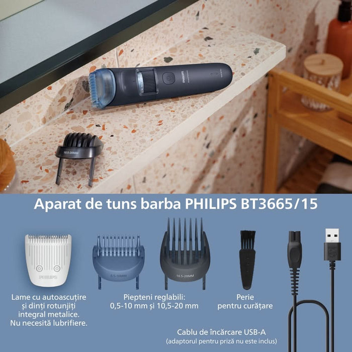Aparat de tuns barba PHILIPS Series 3000 BT3665/15, acumulator, autonomie 80 min, negru WALTI