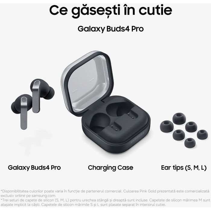 Casti SAMSUNG Galaxy Buds4 Pro, True Wireless, Bluetooth, In-Ear, Microfon, Carcasa Incarcare Wireless, Noise Cancelling, negru WALTI