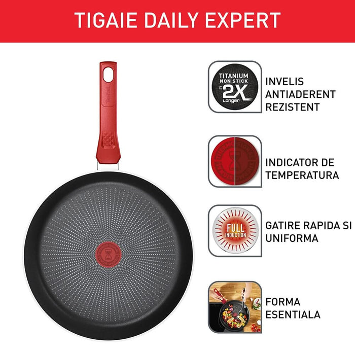 Tigaie TEFAL Daily Expert, 28 cm, aluminiu, Thermo-Signal, invelis antiaderent, rosu WALTI