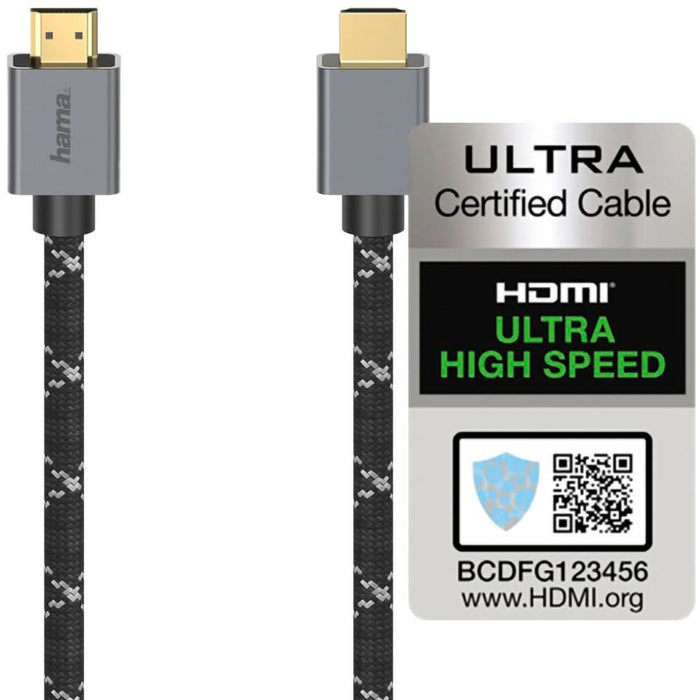 Cablu HDMI HAMA 200504, 2m, 8K HDR, placat aur, gri-negru WALTI