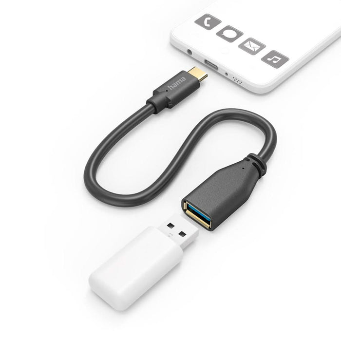 Cablu adaptor OTG USB C - USB A HAMA 201605, negru WALTI