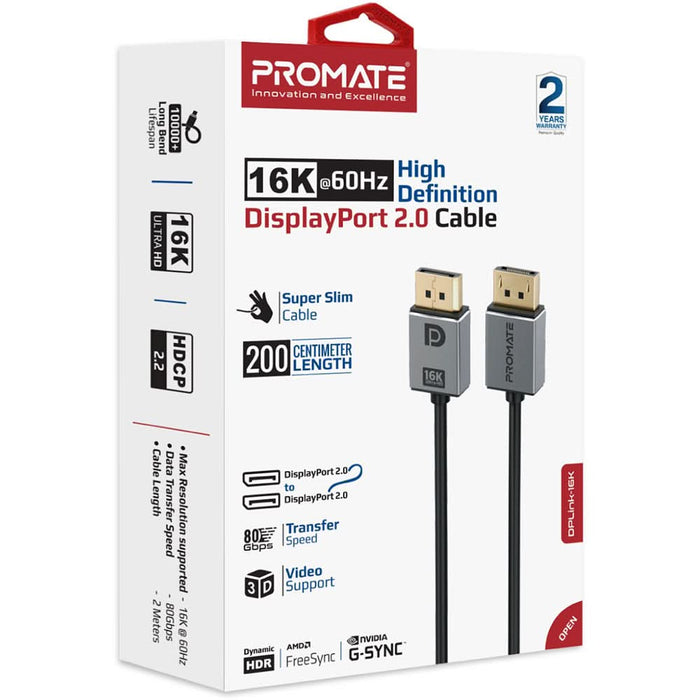 Cablu DisplayPort PROMATE DPLINK-16K, 2m, negru-argintiu WALTI