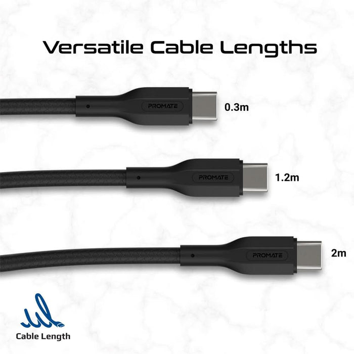 Cablu de date PROMATE CableKit-CC, USB-C - USB-C, 0.3m, 1.2m, 2m, negru WALTI