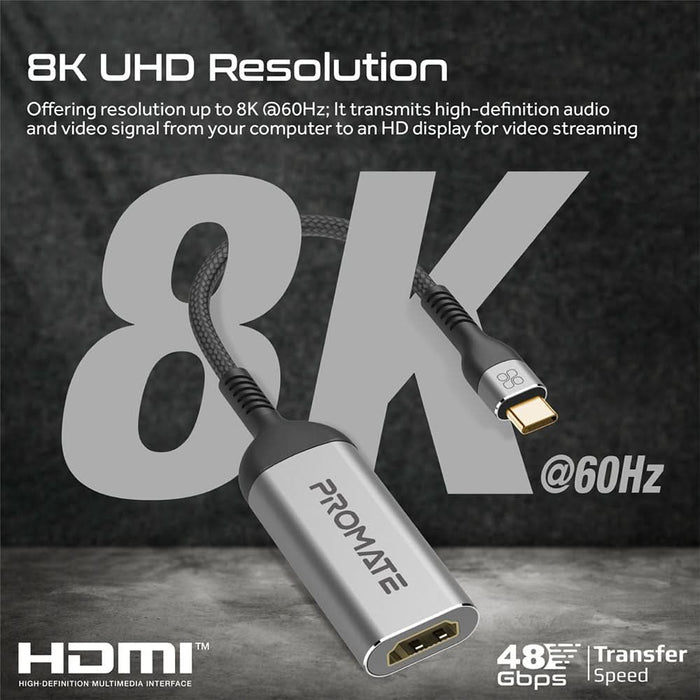 Adaptor USB-C - HDMI PROMATE MEDIALINK-8K, argintiu WALTI