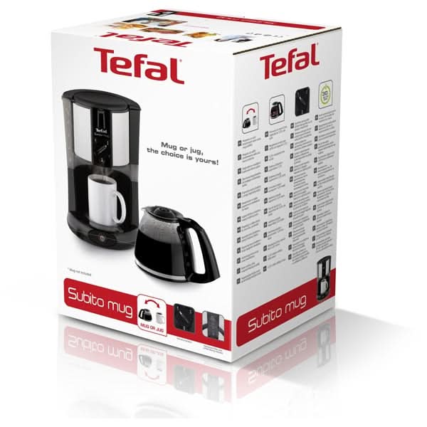 Cafetiera TEFAL Subito Mug CM290838, 1.25l, 1000W, 10 cesti, negru-argintiu WALTI