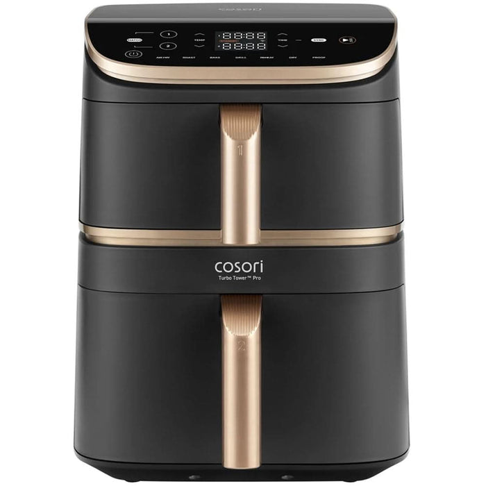 Friteuza cu aer cald dubla COSORI Turbo Tower Pro Smart CAFDC123SDEUR, 10.8l,  2630W, 3 rezistente, negru-auriu WALTI