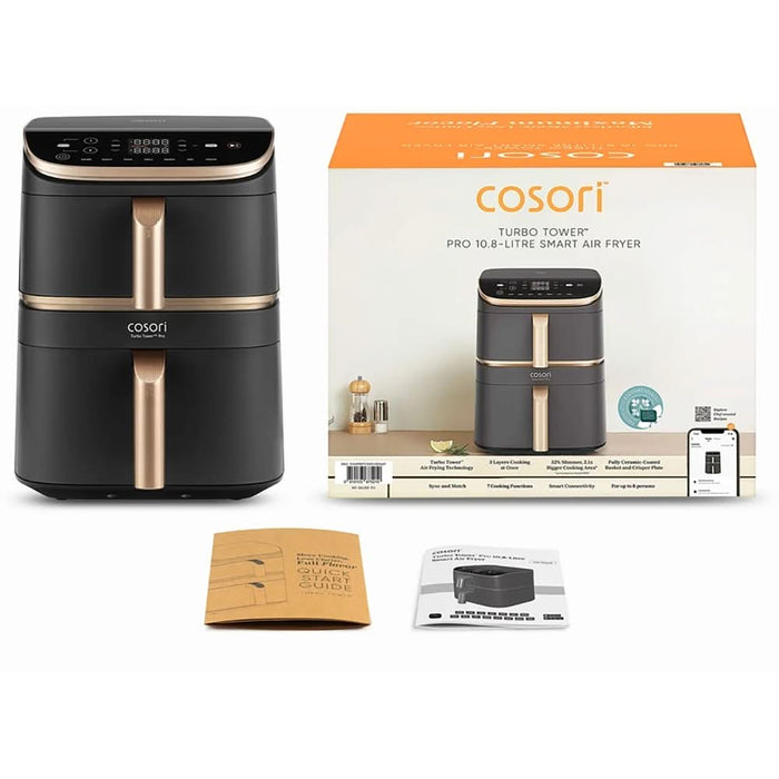 Friteuza cu aer cald dubla COSORI Turbo Tower Pro Smart CAFDC123SDEUR, 10.8l,  2630W, 3 rezistente, negru-auriu WALTI