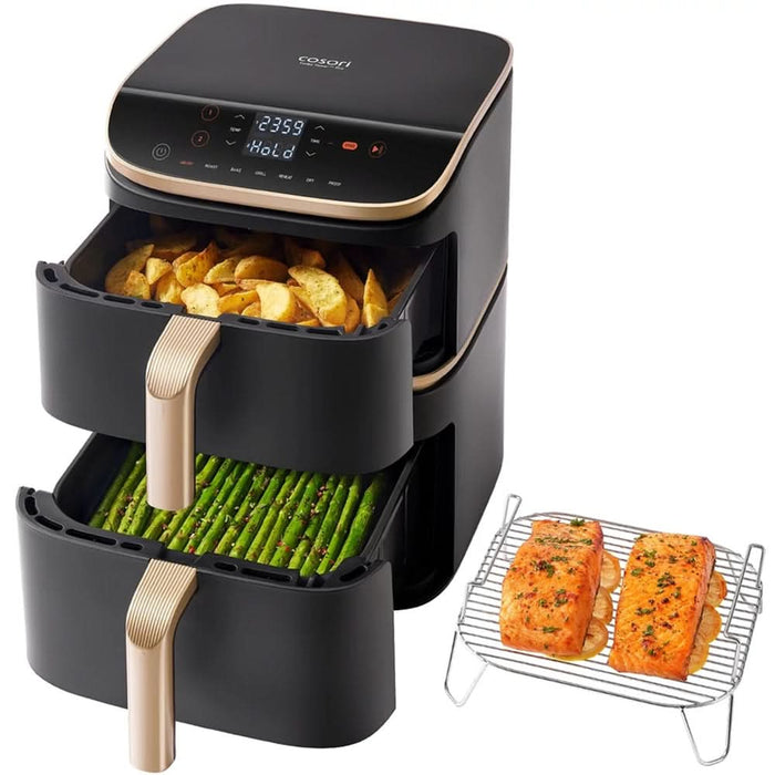 Friteuza cu aer cald dubla COSORI Turbo Tower Pro Smart CAFDC123SDEUR, 10.8l,  2630W, 3 rezistente, negru-auriu WALTI