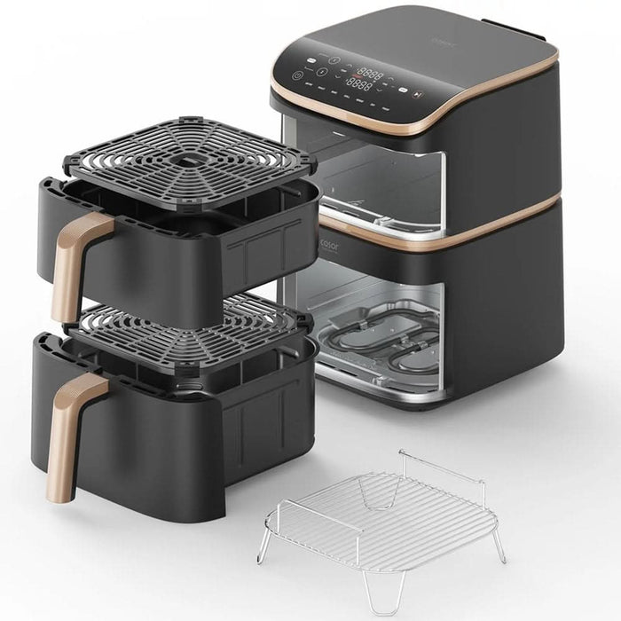 Friteuza cu aer cald dubla COSORI Turbo Tower Pro Smart CAFDC123SDEUR, 10.8l,  2630W, 3 rezistente, negru-auriu WALTI